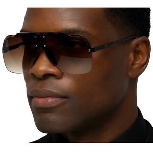 Mens Classy Hip Hop Shield Sunglasses Tortoise Shell Gradient Brown Flat Top New